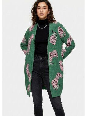 Maximalist Dopamine Green Pink Leopard Oversized Fuzzy Sweater